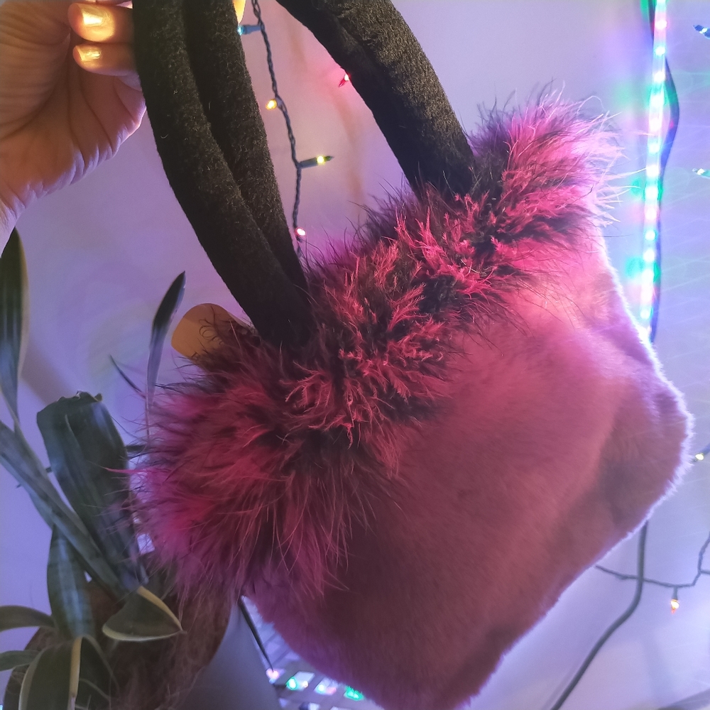 Purple fur hand bag